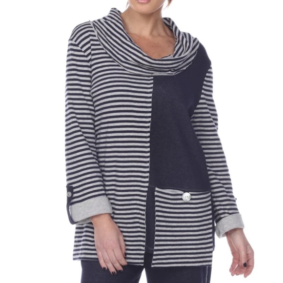 Neon Buddha Wmn XS Midnight Lagenlook Roll Tab Sleeves Cowl Neck Go To Top Tunic - Picture 1 of 9